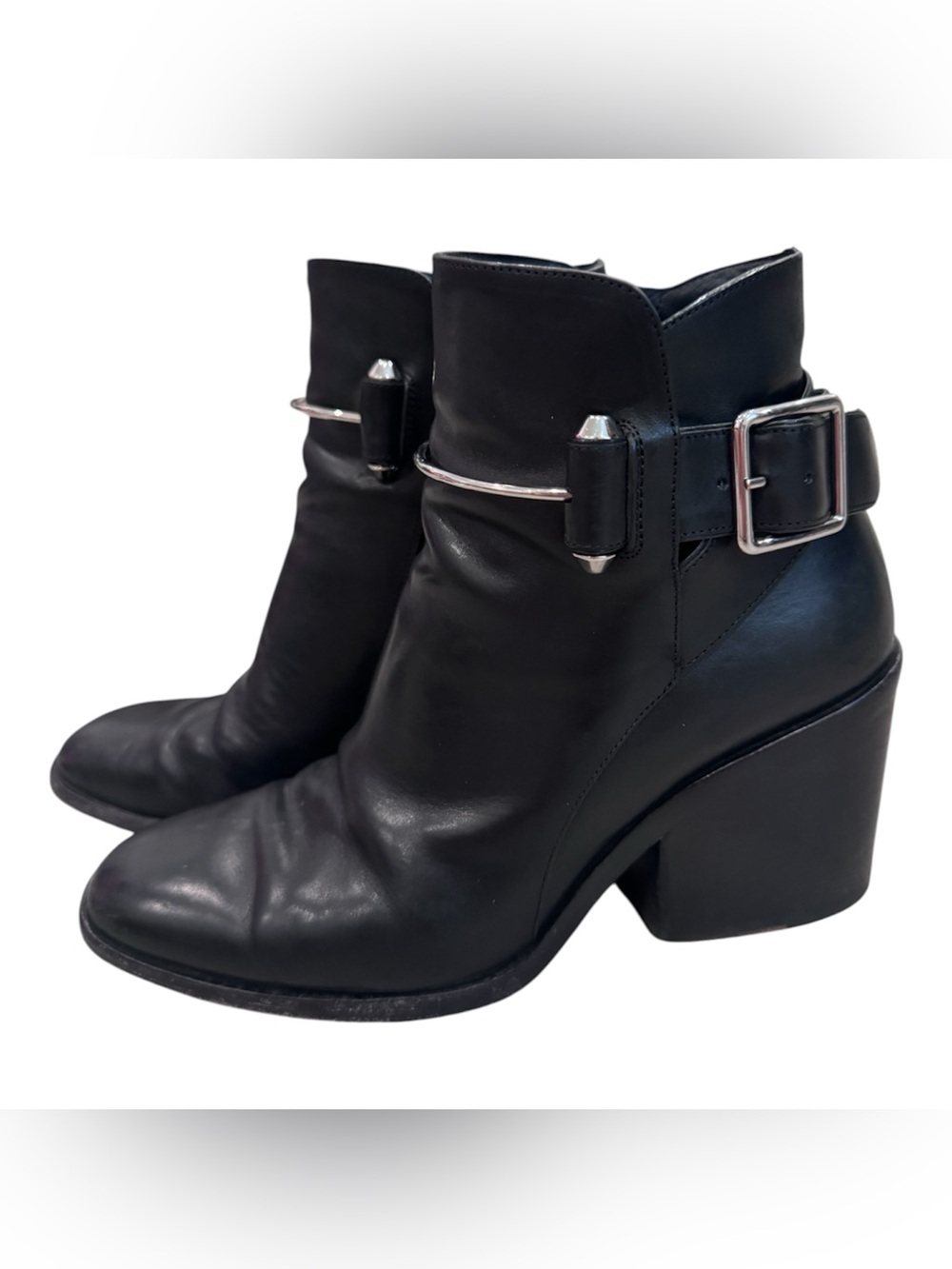 Balenciaga Black Leather Ankle Booties with Silver Hardware